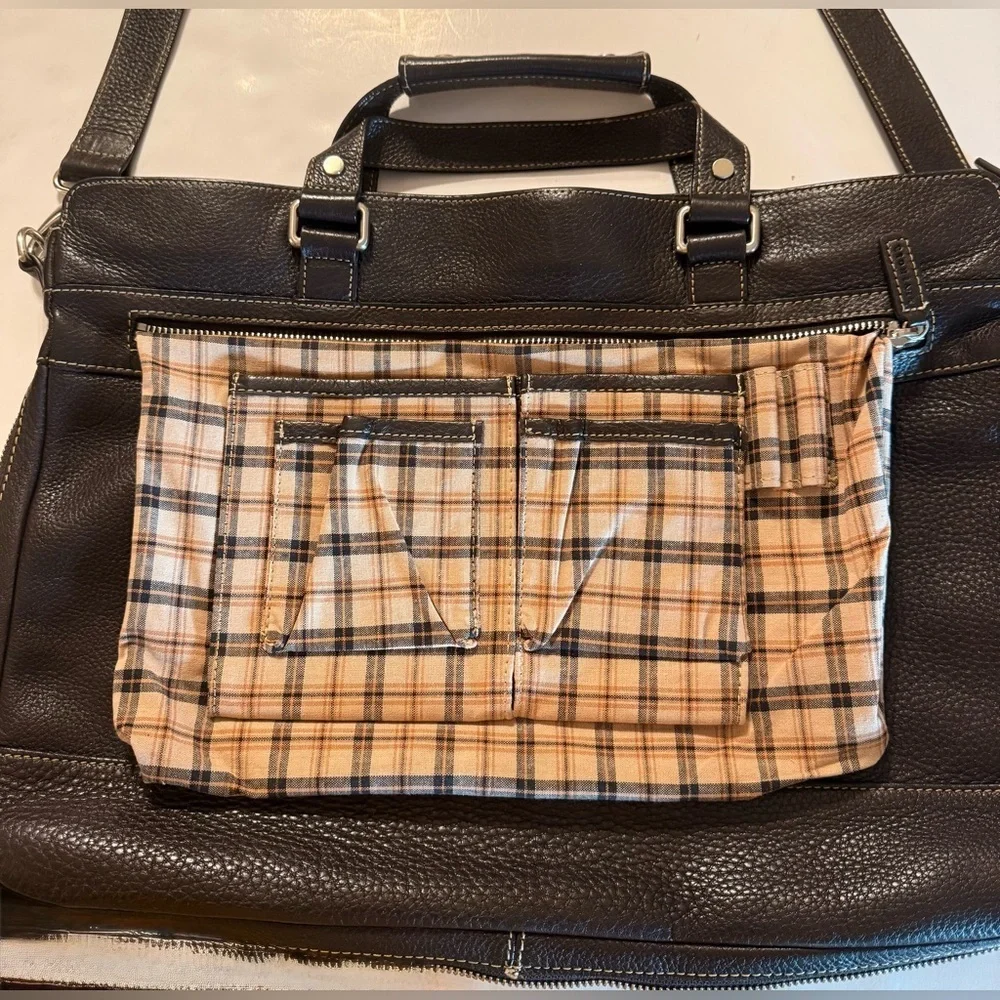 Levenger Dark Brown Leather Duffel Weekender Travel Carry On Fits 16” Laptop
